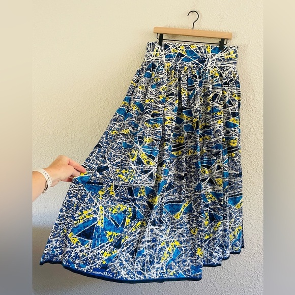 handmade Dresses & Skirts - Handmade Blue & Yellow Statement Pleated Maxi Skirt